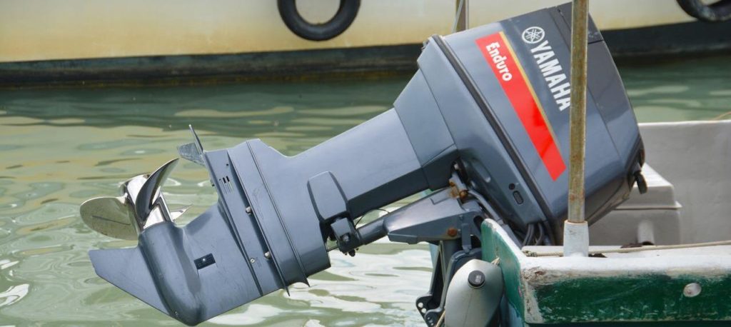An expensive outboard motor on a boat